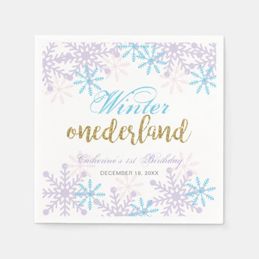 Winter Onederland 1e verjaardag Lavender Blue Snow Servet (Voorkant)