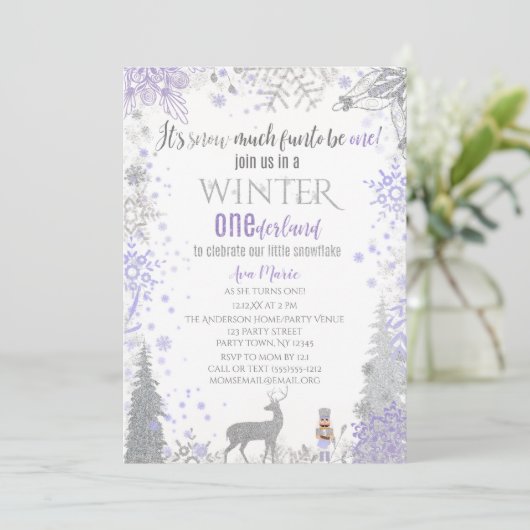 Winter Onederland 1e verjaardag Lavender Snowflake Kaart (Staand voorkant)