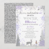 Winter Onederland 1e verjaardag Lavender Snowflake Kaart (Voorkant / Achterkant)