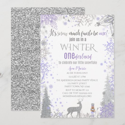 Winter Onederland 1e verjaardag Lavender Snowflake Kaart (Voorkant / Achterkant)
