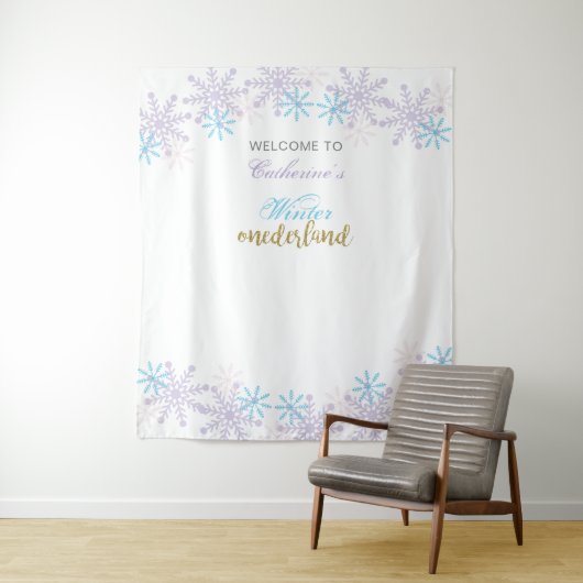 Winter Onederland 1e verjaardag meisje Cute sneeuw Wandkleed (In situ)