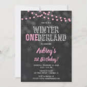 Winter Onederland 1e Verjaardag meisje roze zwart Kaart (Voorkant)