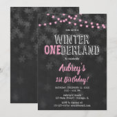 Winter Onederland 1e Verjaardag meisje roze zwart Kaart (Voorkant / Achterkant)