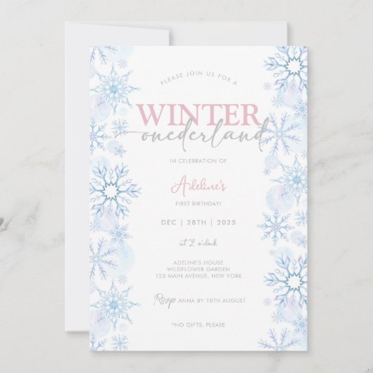 Winter Onederland 1e Verjaardag Meisje Snowflake Kaart (Voorkant)