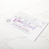 Winter ONEderland 1e verjaardag Paars Zilver Folie Uitnodiging (Gedraaid)