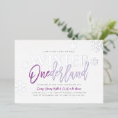 Winter ONEderland 1e verjaardag Paars Zilver Folie Uitnodiging (Staand Voorkant)