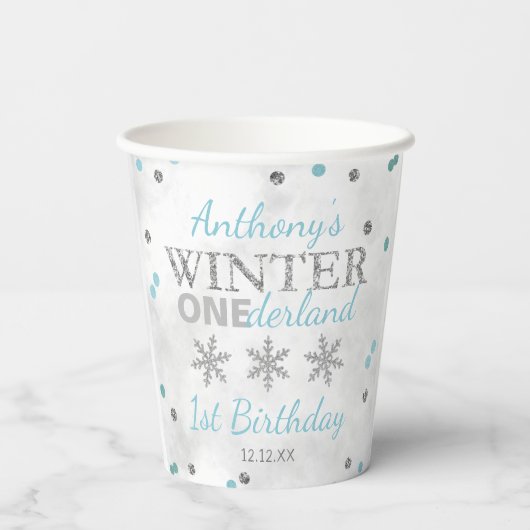 Winter ONEderland 1e verjaardag Papieren Bekers (Achterkant)