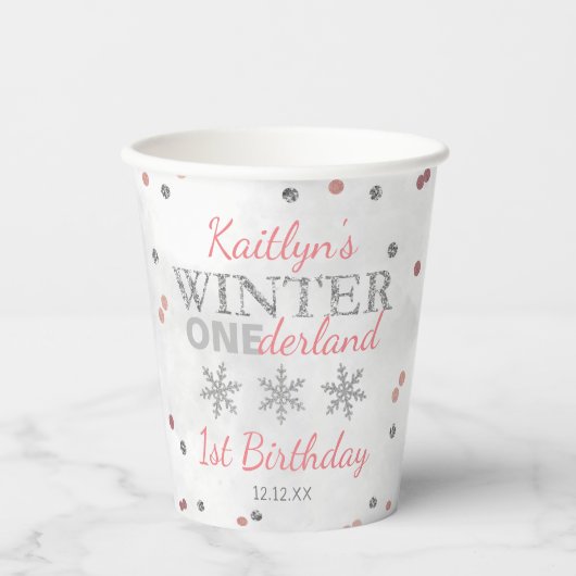 Winter ONEderland 1e verjaardag Papieren Bekers (Voorkant)