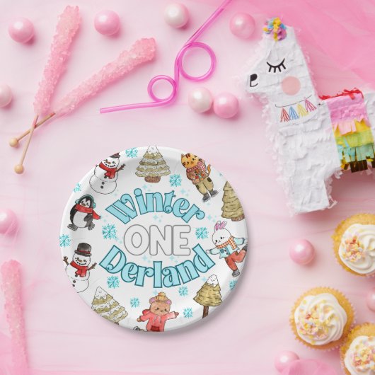 Winter onederland 1e verjaardag papieren bordje (Feest)