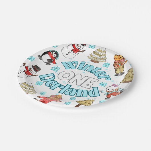 Winter onederland 1e verjaardag papieren bordje (Gekanteld)