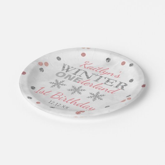 Winter ONEderland 1e verjaardag Papieren Bordje (Gekanteld)