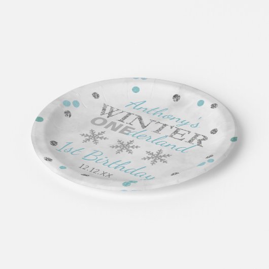 Winter ONEderland 1e verjaardag Papieren Bordje (Gekanteld)