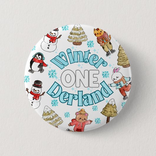 Winter onederland 1e verjaardag ronde button 5,7 cm (Voorkant)
