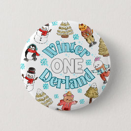 Winter onederland 1e verjaardag ronde button 5,7 cm