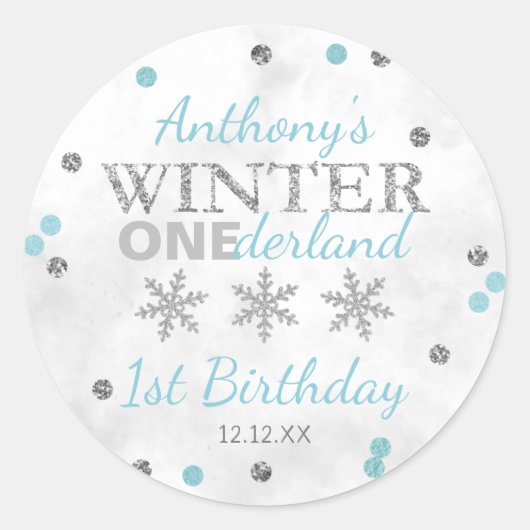 Winter ONEderland 1e verjaardag Ronde Sticker (Voorkant)