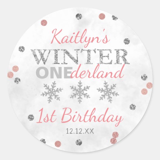 Winter ONEderland 1e verjaardag Ronde Sticker (Voorkant)