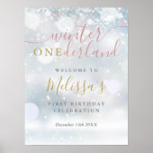 Winter Onederland 1e Verjaardag Roze Goud Welkom Poster (Voorkant)