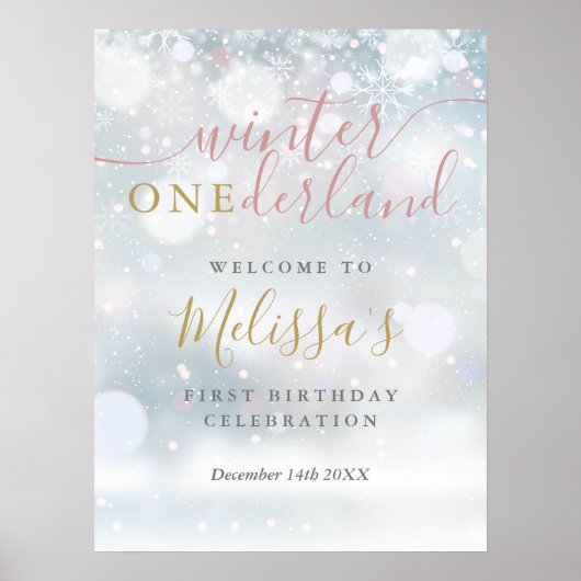 Winter Onederland 1e Verjaardag Roze Goud Welkom Poster (Voorkant)