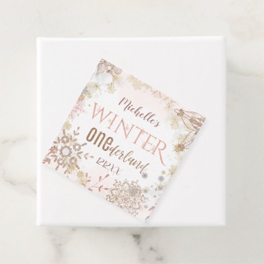 Winter Onederland 1e verjaardag Roze Snowflake Bedankjes Labels (In situ)