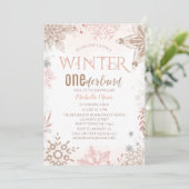 Winter Onederland 1e verjaardag Roze Snowflake Kaart (Staand voorkant)