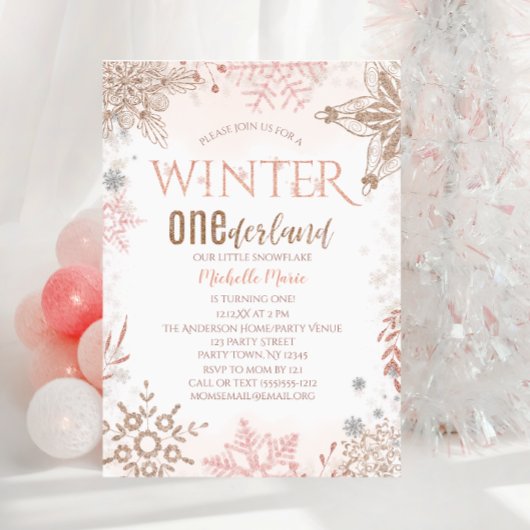 Winter Onederland 1e verjaardag Roze Snowflake Kaart