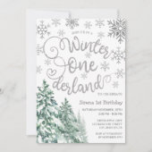 Winter ONEderland 1e Verjaardag Sneeuw Winterbos Kaart (Voorkant)