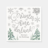 Winter ONEderland 1e Verjaardag Sneeuw Winterbos Servet (Voorkant)
