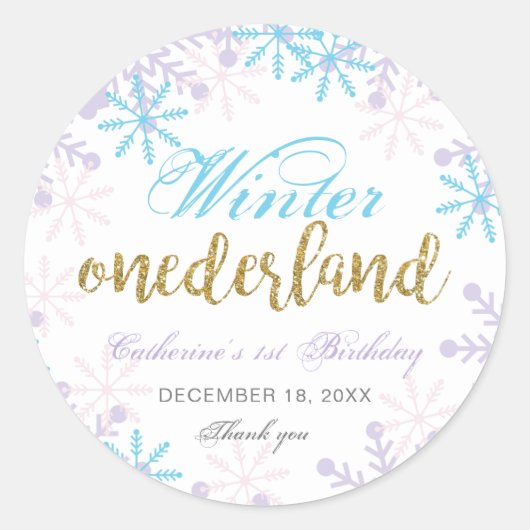 Winter Onederland 1e verjaardag Snowflakes Cute Ronde Sticker (Voorkant)