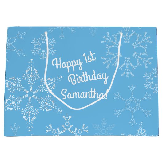 Winter Onederland 1e verjaardag Snowflakes Groot Cadeauzakje (Voorkant)