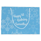 Winter Onederland 1e verjaardag Snowflakes Groot Cadeauzakje (Achterkant)