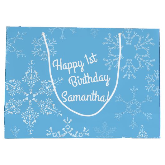 Winter Onederland 1e verjaardag Snowflakes Groot Cadeauzakje (Achterkant)