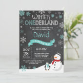 Winter Onederland 1e verjaardag uitnodiging (Staand voorkant)
