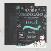 Winter Onederland 1e verjaardag uitnodiging (Voorkant / Achterkant)