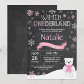 Winter Onederland 1e verjaardag uitnodiging (Voorkant / Achterkant)
