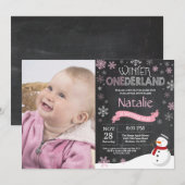 Winter Onederland 1e verjaardag uitnodiging (Voorkant / Achterkant)