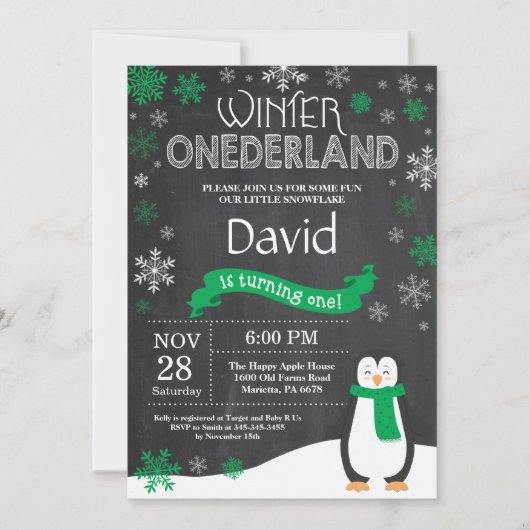 Winter Onederland 1e verjaardag uitnodiging (Voorkant)