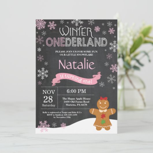 Winter Onederland 1e verjaardag uitnodiging (Staand voorkant)