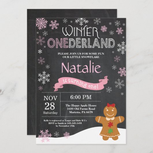 Winter Onederland 1e verjaardag uitnodiging (Voorkant / Achterkant)