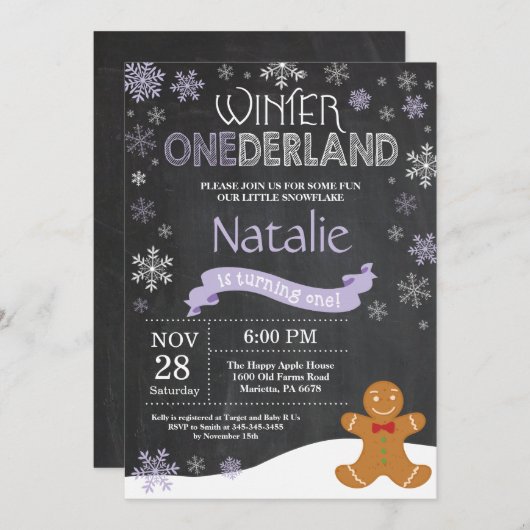 Winter Onederland 1e verjaardag uitnodiging (Voorkant / Achterkant)