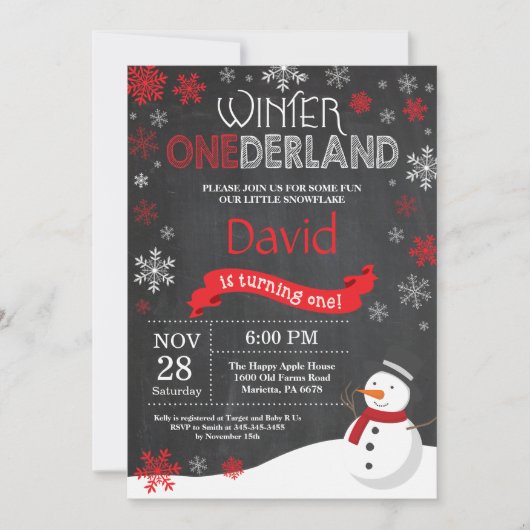 Winter Onederland 1e verjaardag uitnodiging (Voorkant)