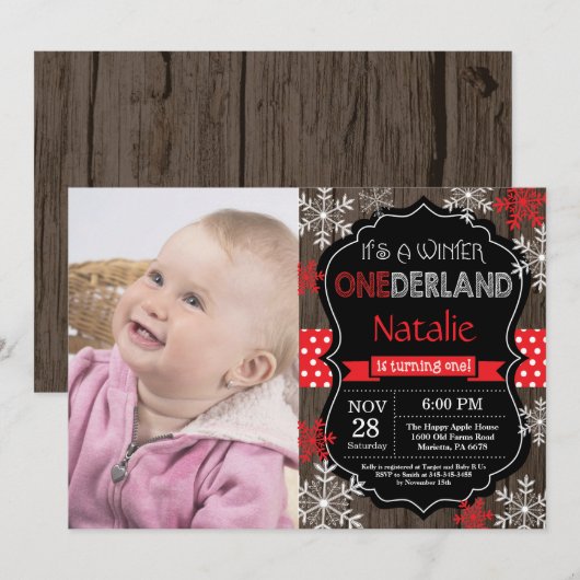Winter Onederland 1e verjaardag uitnodiging (Voorkant / Achterkant)