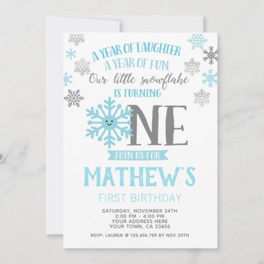 Winter Onederland 1e verjaardag uitnodiging (Voorkant)