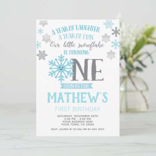 Winter Onederland 1e verjaardag uitnodiging (Staand voorkant)