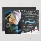 Winter Onederland 1e verjaardag uitnodiging (Voorkant / Achterkant)