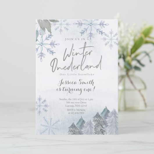 Winter Onederland 1e verjaardag uitnodiging (Staand voorkant)