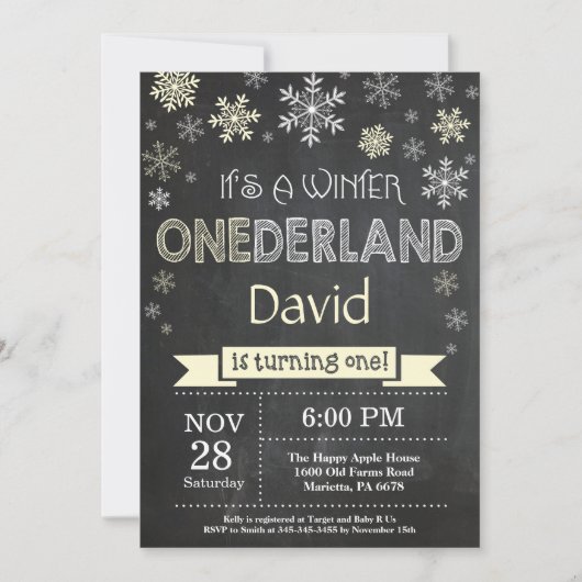 Winter Onederland 1e verjaardag uitnodiging (Voorkant)