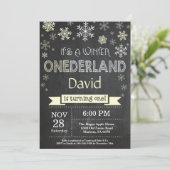 Winter Onederland 1e verjaardag uitnodiging (Staand voorkant)
