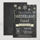 Winter Onederland 1e verjaardag uitnodiging (Voorkant / Achterkant)