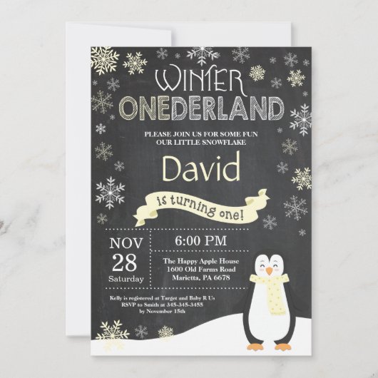 Winter Onederland 1e verjaardag uitnodiging (Voorkant)