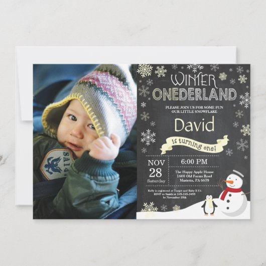 Winter Onederland 1e verjaardag uitnodiging (Voorkant)